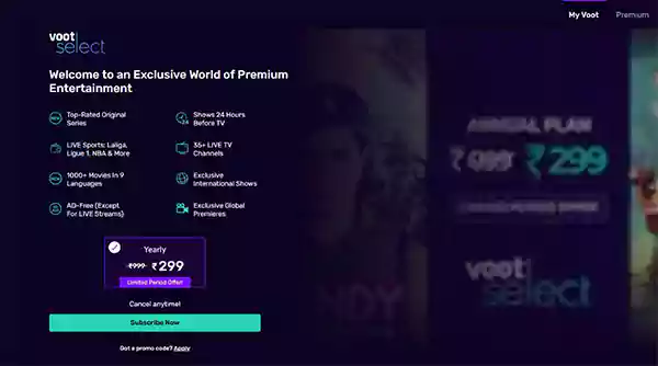 Voot Subscription Package Image