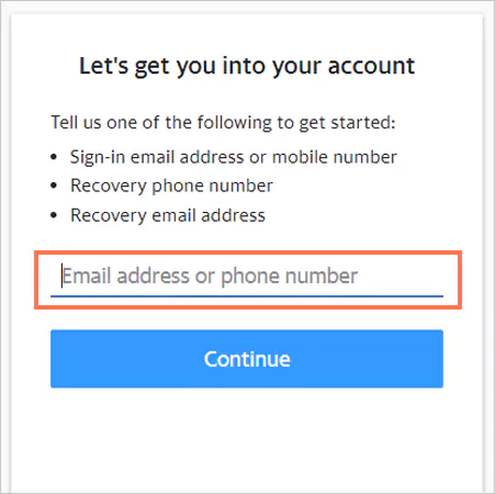 Enter the recovery email address or phone number