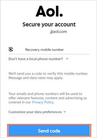 Enter your phone number and click on Send code